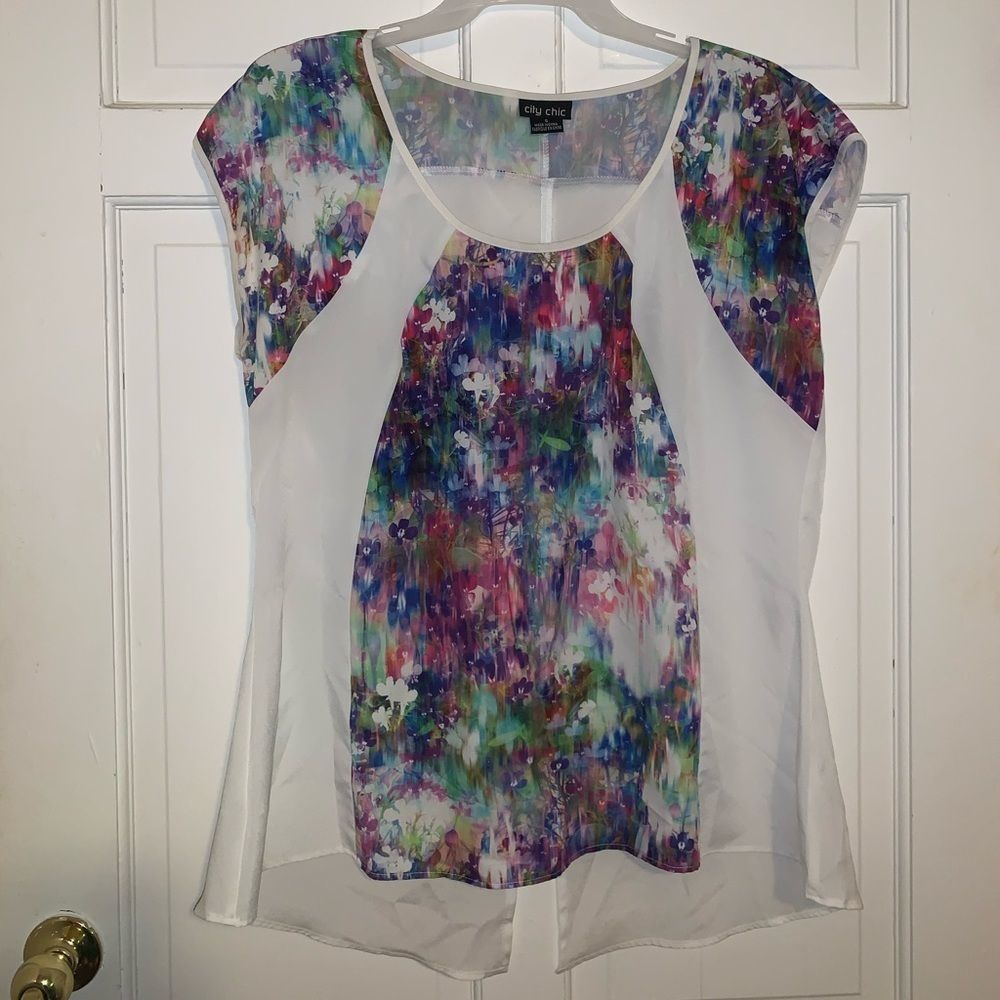 City Chic Garden Floral Top Sz 16 - Picture 4 of 11